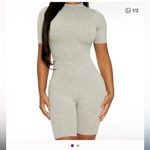 Naked Wardrobe Light Gray Short Sleeve Romper s nwt
